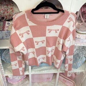 Sincerely Jules Pink and White Bow Sweater